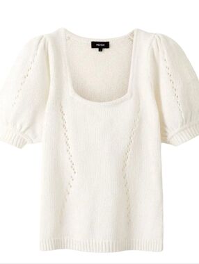 ME+EM Square Neck Cotton Puff Sleeve Knit Top Size Large